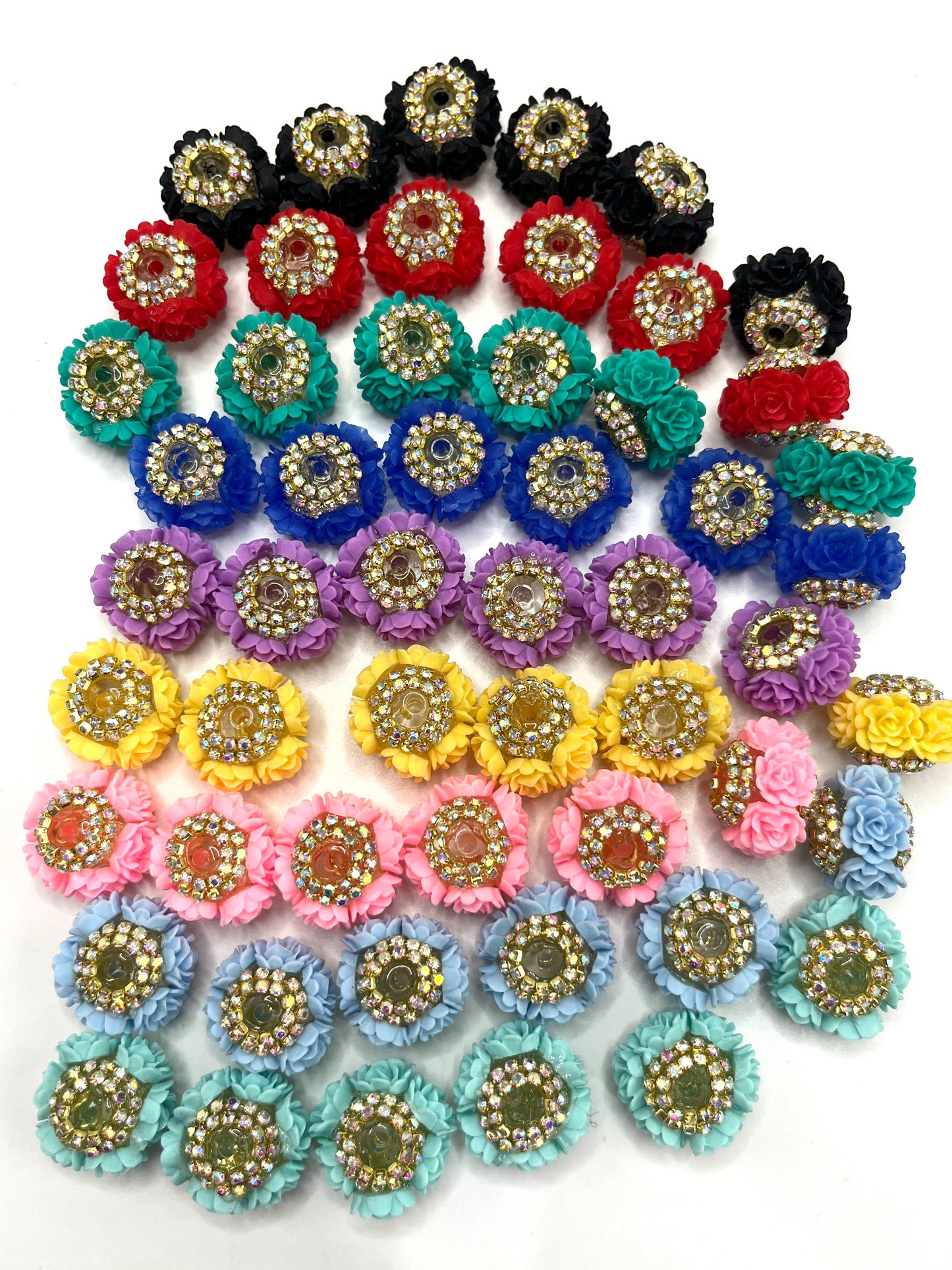 rose flower hard rose beads rose beads with gold color rhinestone chain,colored ,random mix
