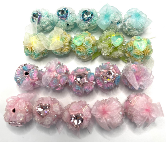 diy bow flower bead ornaments with heart shape stone ,colored,random mix