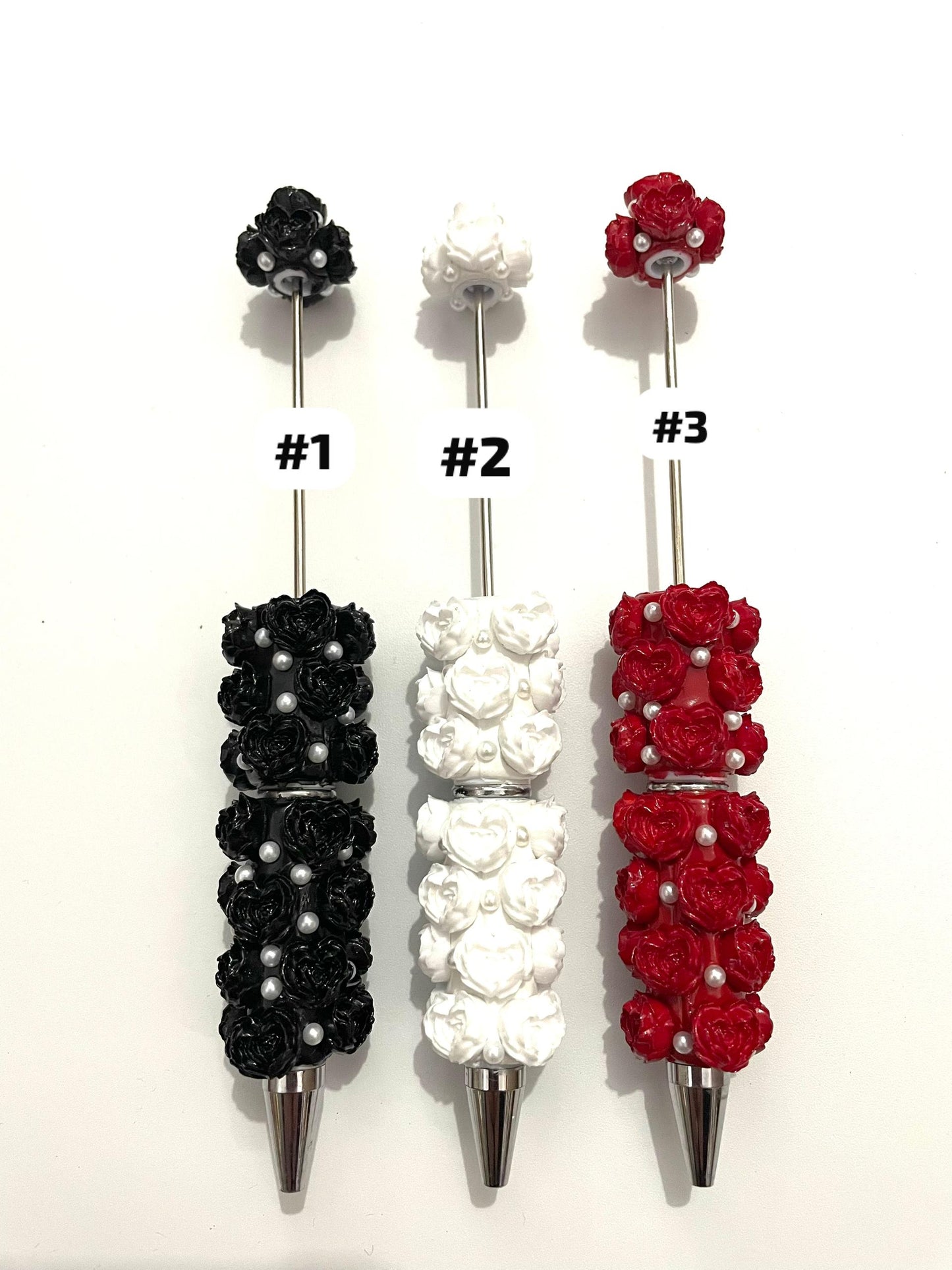 diy beads with fancy heart shaped rose flower pens ornaments with pearl fancy flower pens Christmas color red