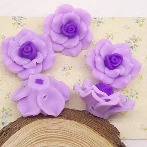 Double Color Fancy Bead Polymer Soft Clay Rose Flower Beads Series,35mm