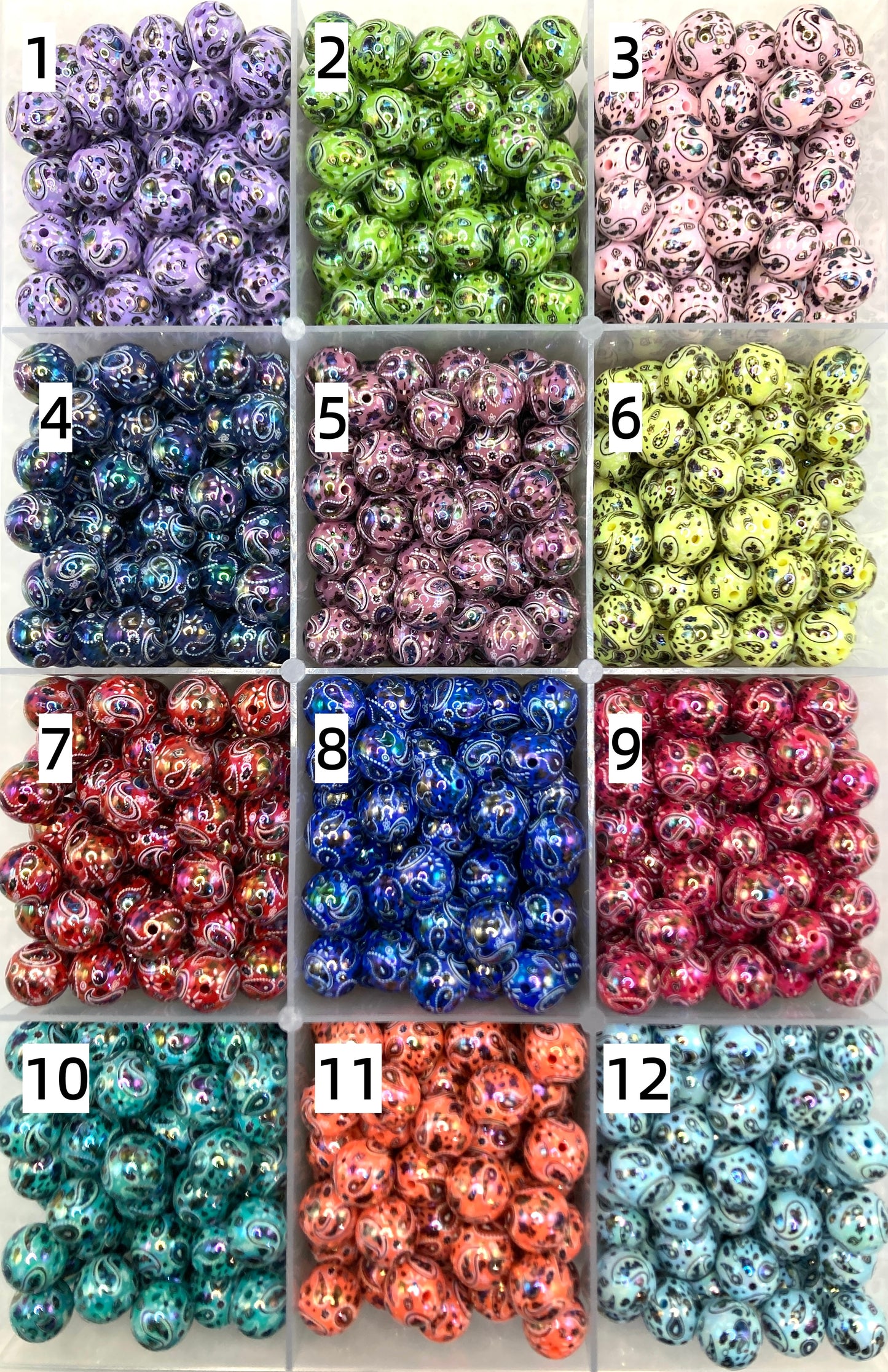 Acrylic beads Cashew flower Totem Printed fabric 16mm Random Mix