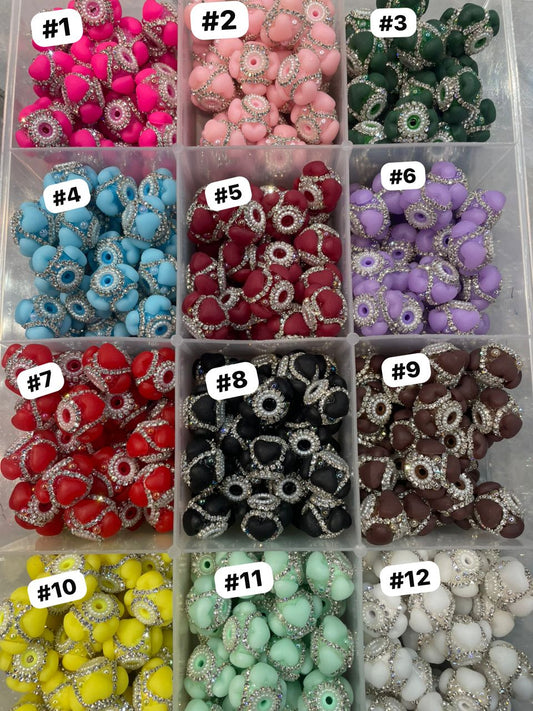 DIY beaded beadable fancy heart shaped beads with silver rhinestone chain,colored