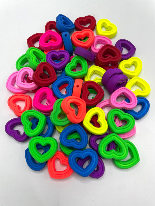 Acrylic beads Neon color Matte Hollowed-out heart beads 24mm