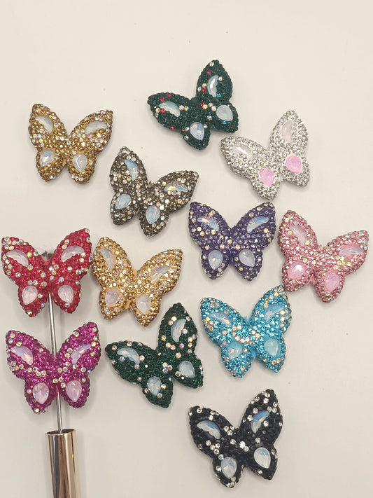 Butterfly Colored Clay Beads with Rhinestone Crystal,Random Mix,36mm by 32mm