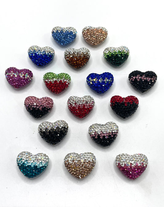 clay rhinstone Clay love Heart bead Valentine's Day Clay and drill beads ombre  Random Mix 24mm
