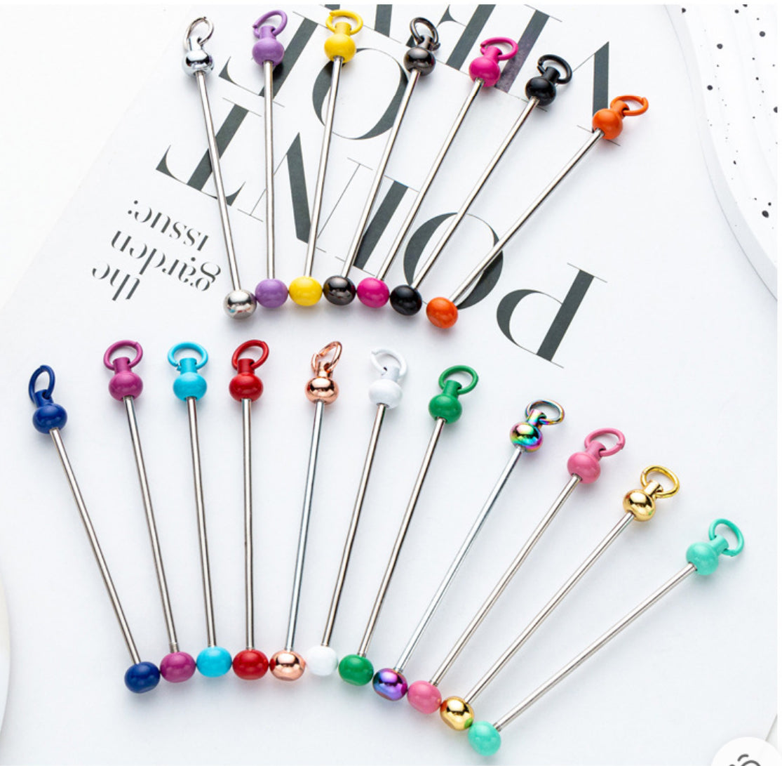 DIY beaded metal rods key chain bar Electroplated beaded keychain Random Mix