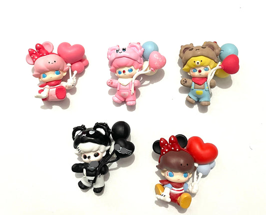 Diy topper pink dimoo with heart balloon and bow doll figure for valentine