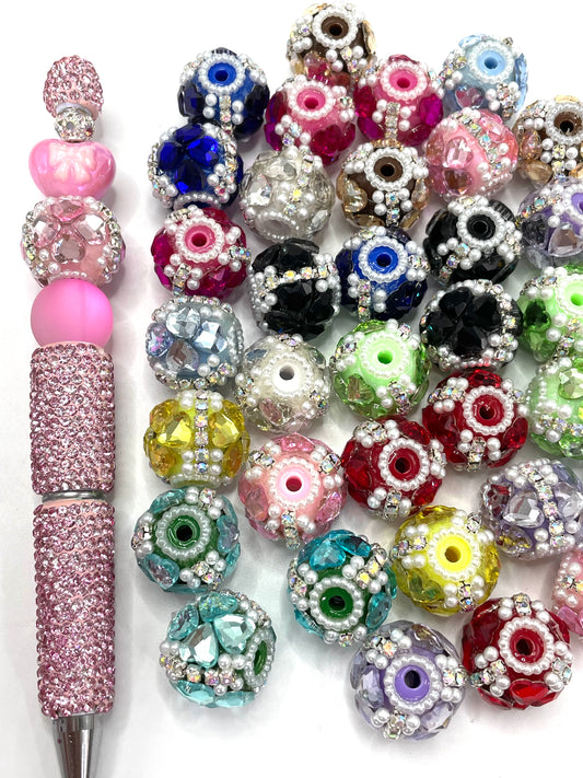 Fancy Beads Heart Four-leaf clover mirror Chain and pearl gasket Random Mix 18mm
