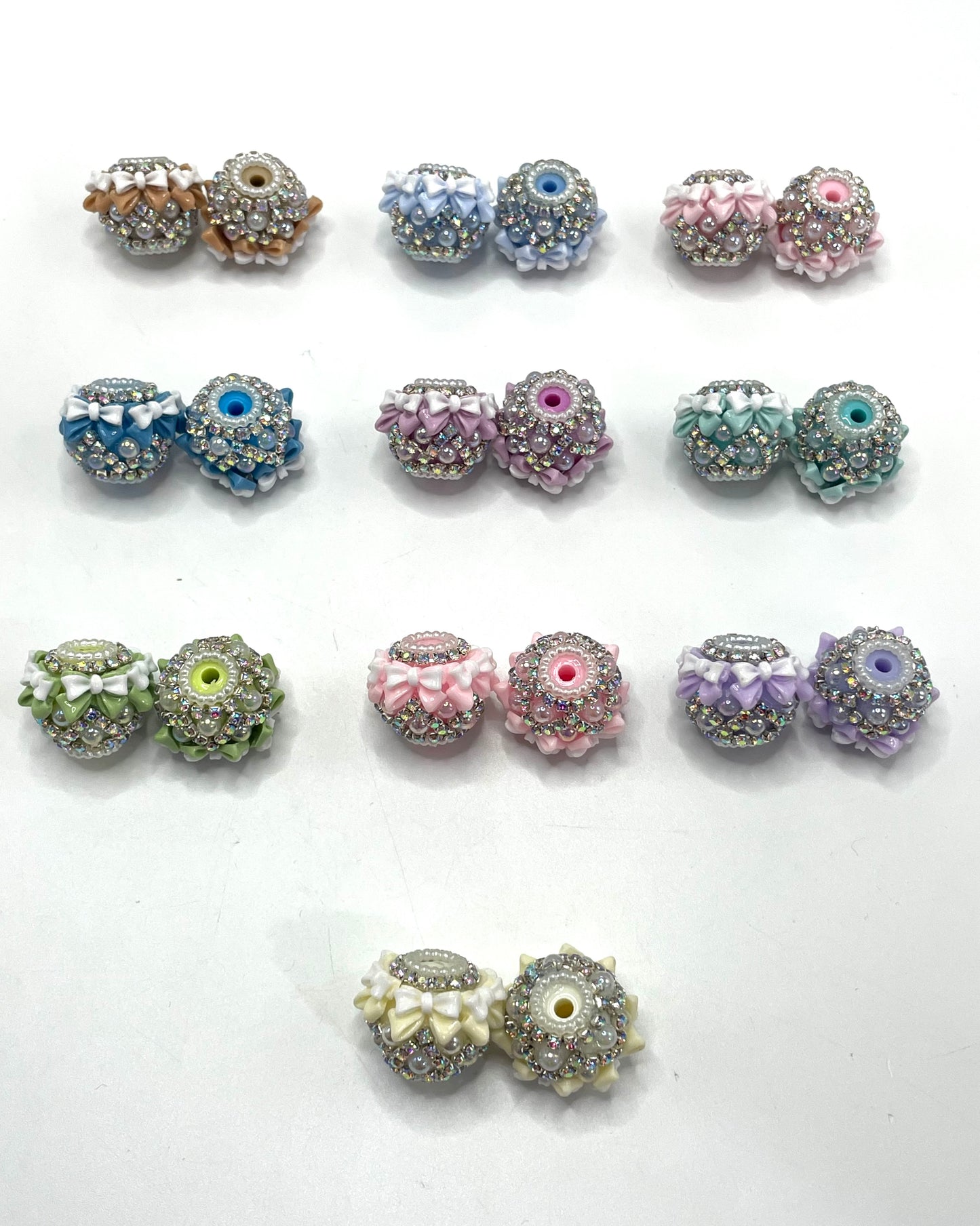 Fancy Beads bow Chain and bubble Mirror Rhombus Rhinestone Double-colored bow Beads 19mm