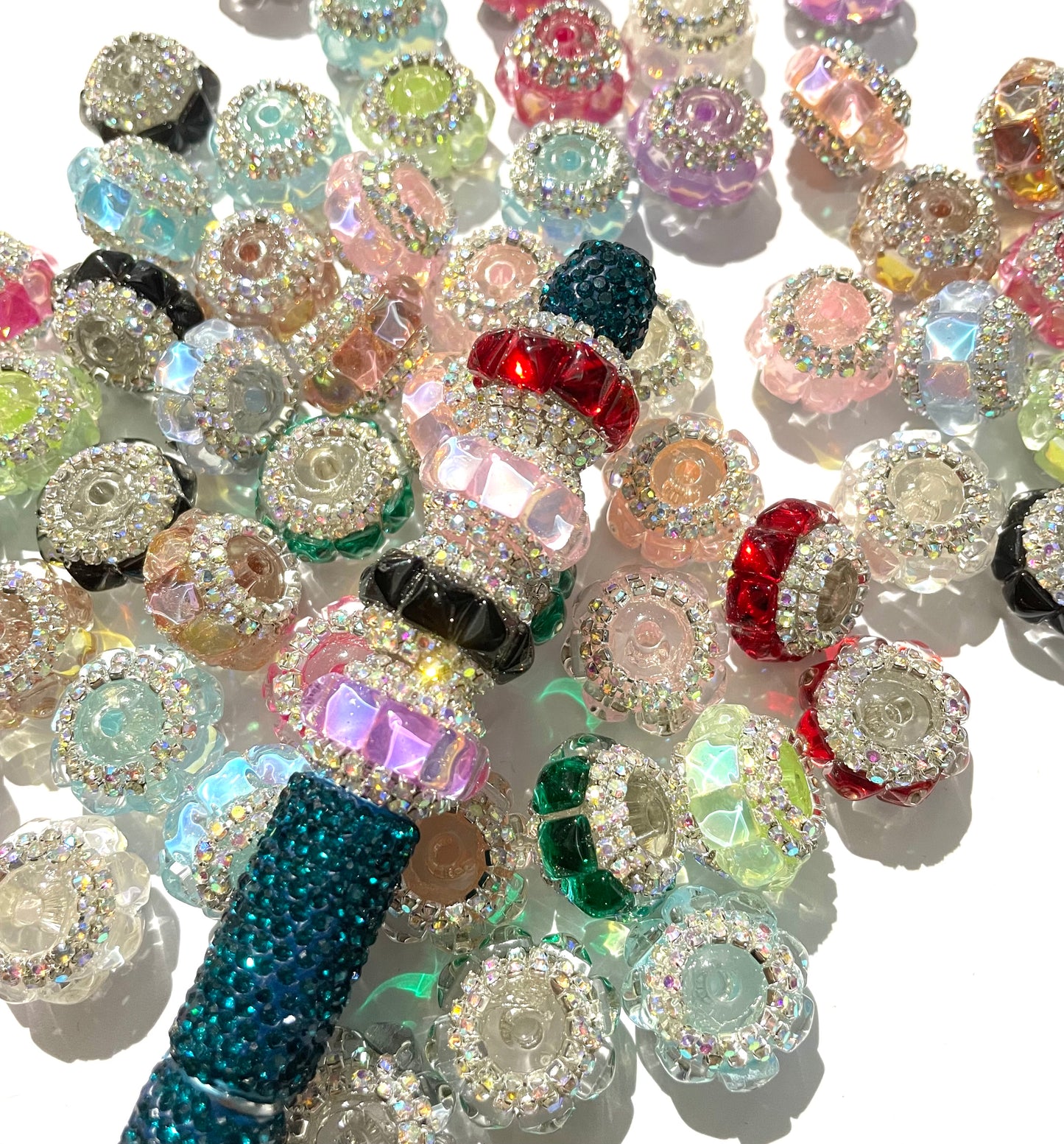 squar bead fancy Silver chain colored rhinestones Acrylic bead 19mm Random Mix