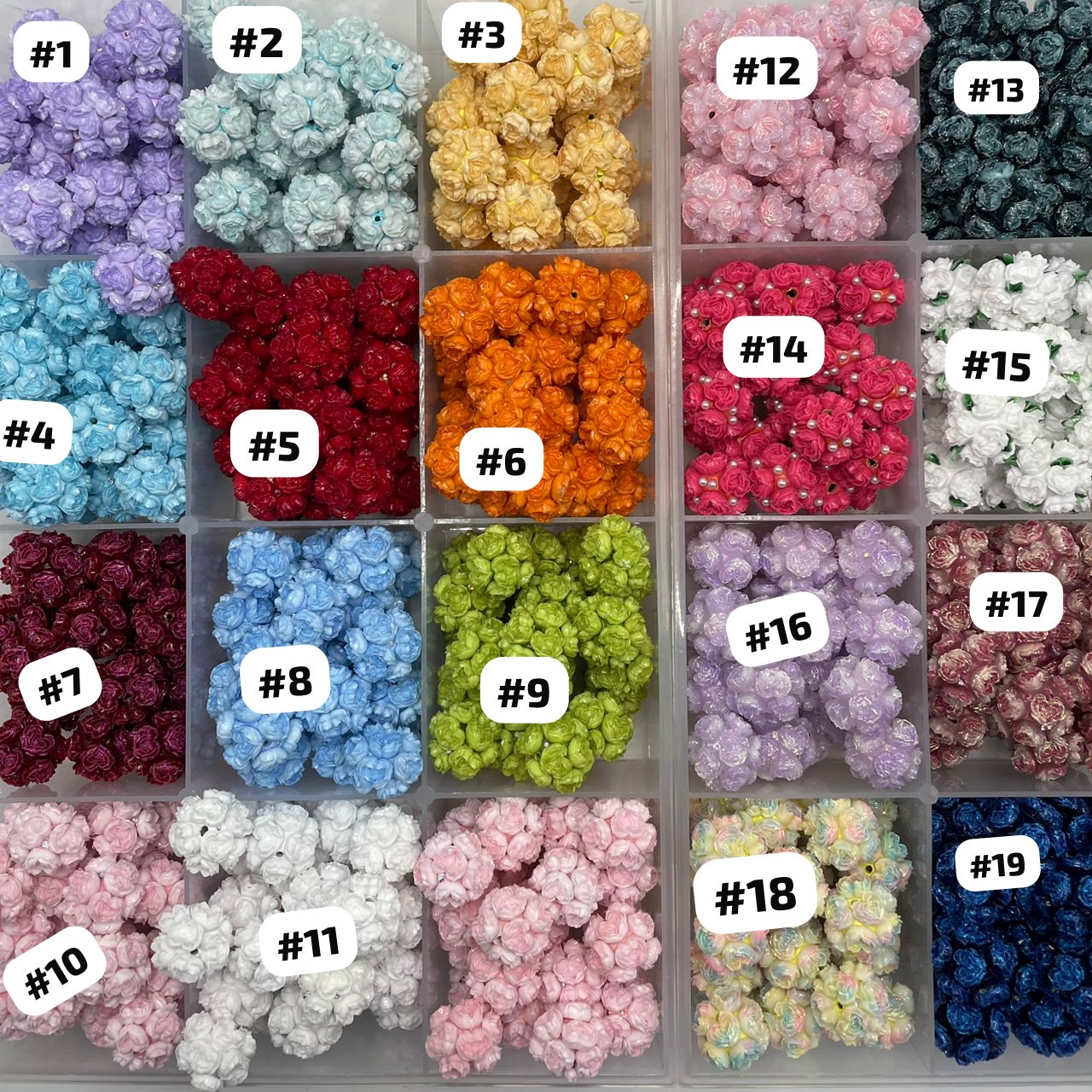 beaded beadable heart shaped rose flower beads ,colored ,random mix