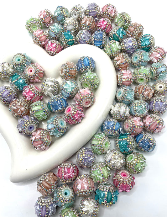 Beaded beadable fancy shinny bow bead lantern beads rhinestone chain hain beads Random Mix ,colored