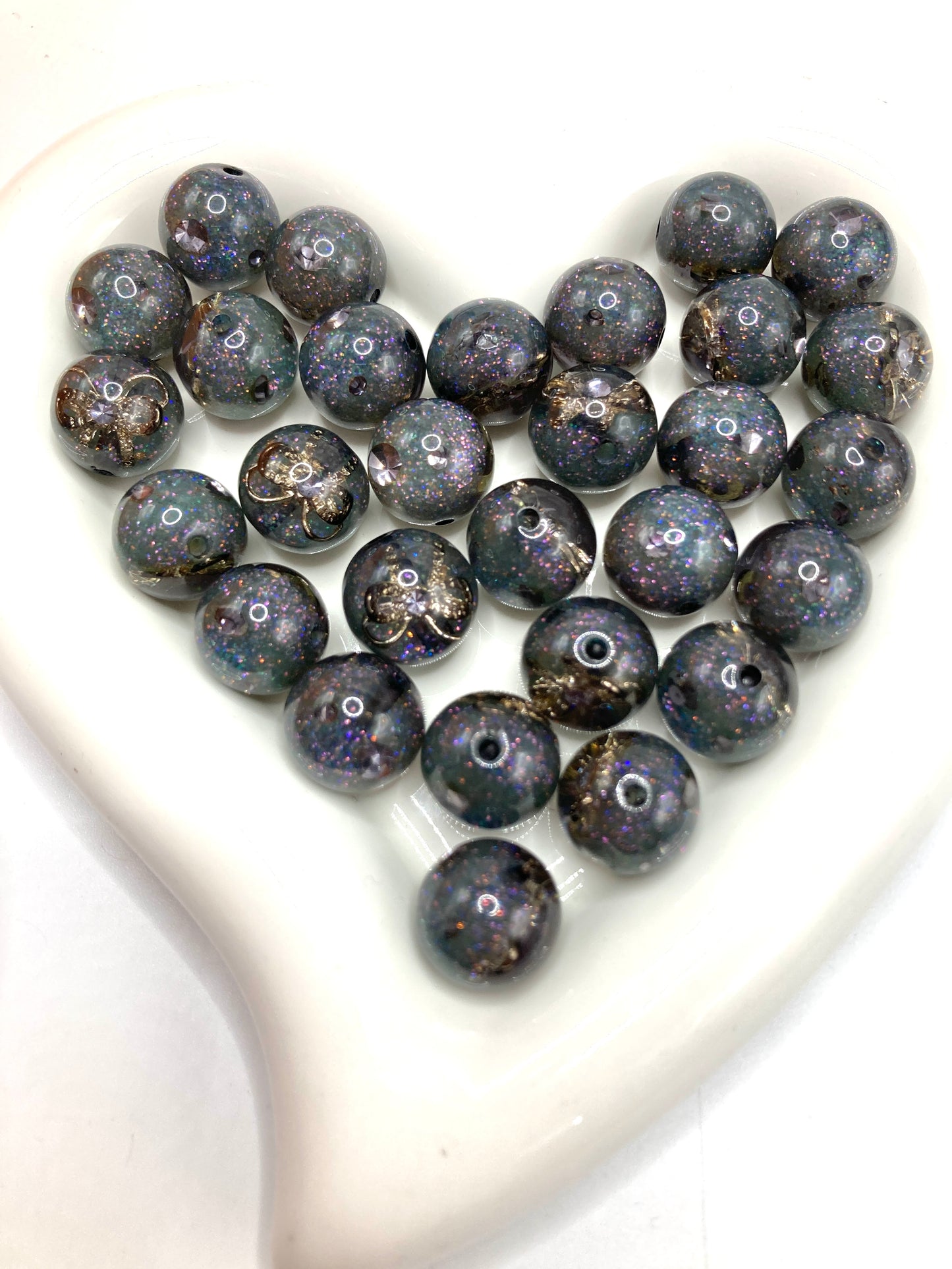Acrylic beads Embedded with gold foil bows and rhinestones glitter Acrylic DIY Beads 16mm Random Mix