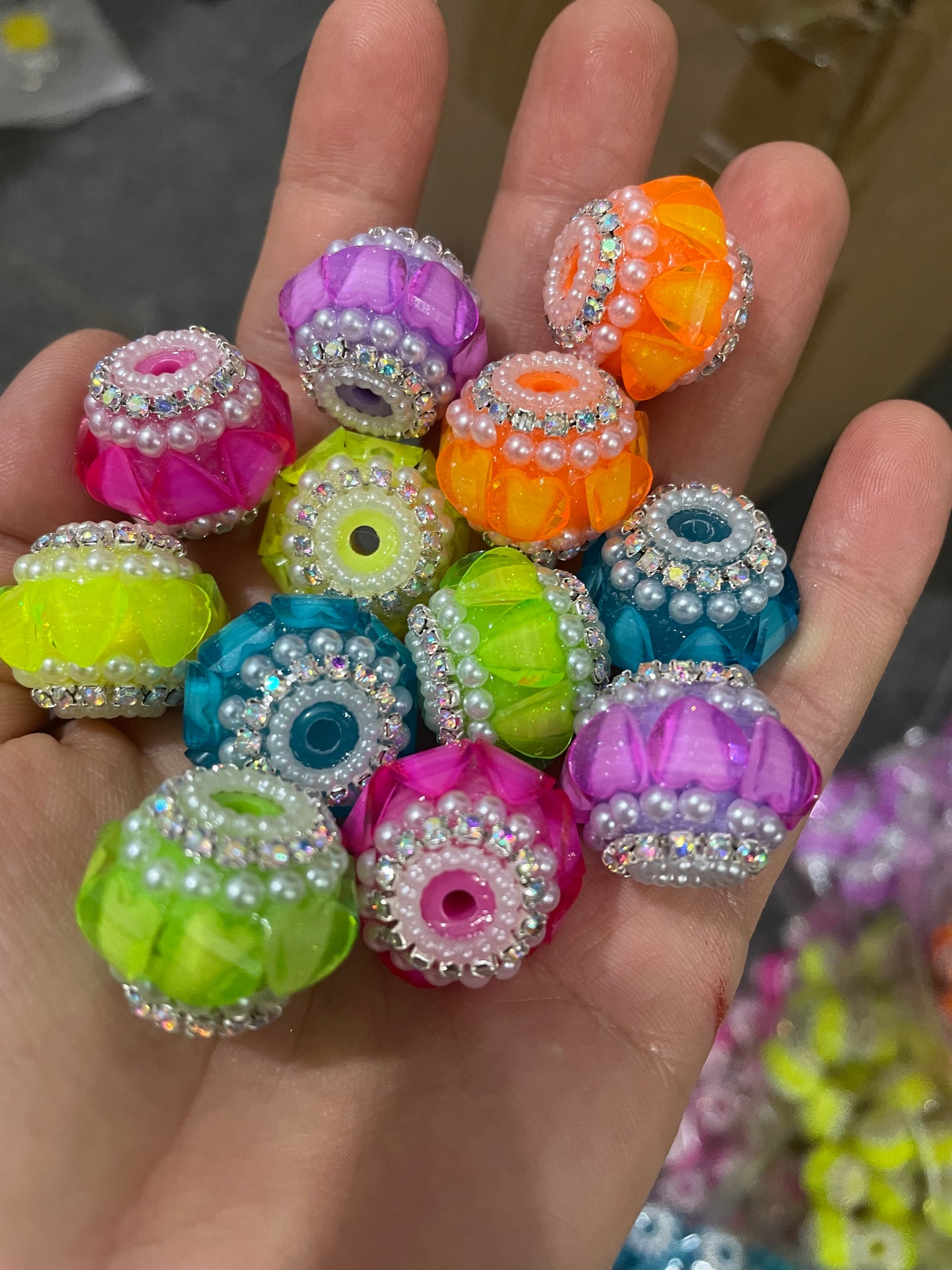 Neon bead heart bead with pearl fancy beads
