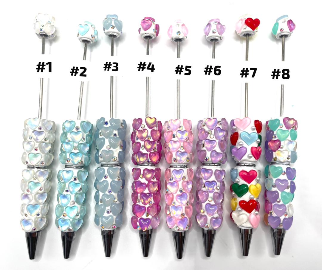 DIY PENS BEADED BEADABLE PENS WITH HEART SHAPE STONE ,COLORED