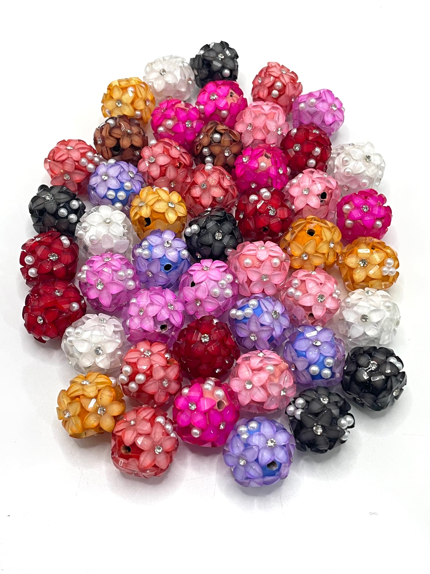 Flower beads Clay beads Clay flower beads Rhinestone 17mm Random Mix