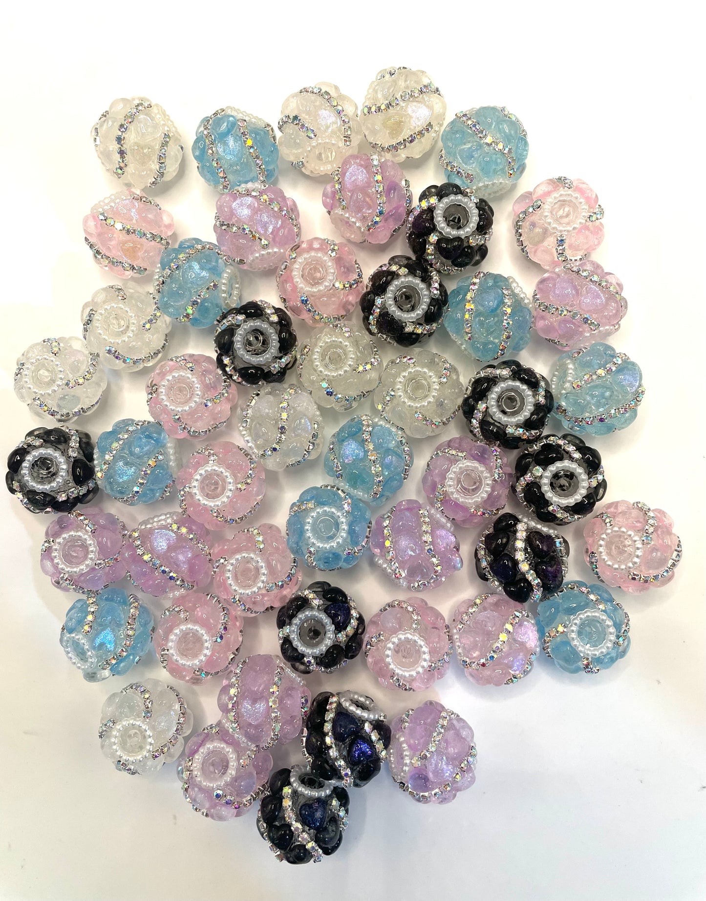 fancy bead clear acrylic base bead ornaments with rhinestone chain and acrylic heart shape and pearl ,random mix color