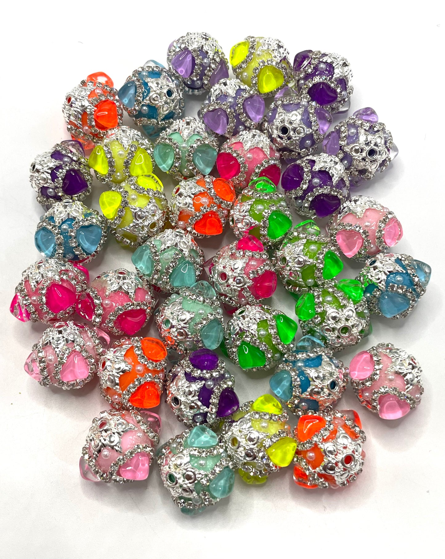 Neon bead heart beads zig chain fancy beadv Metal gasket Neon beads Random Mix