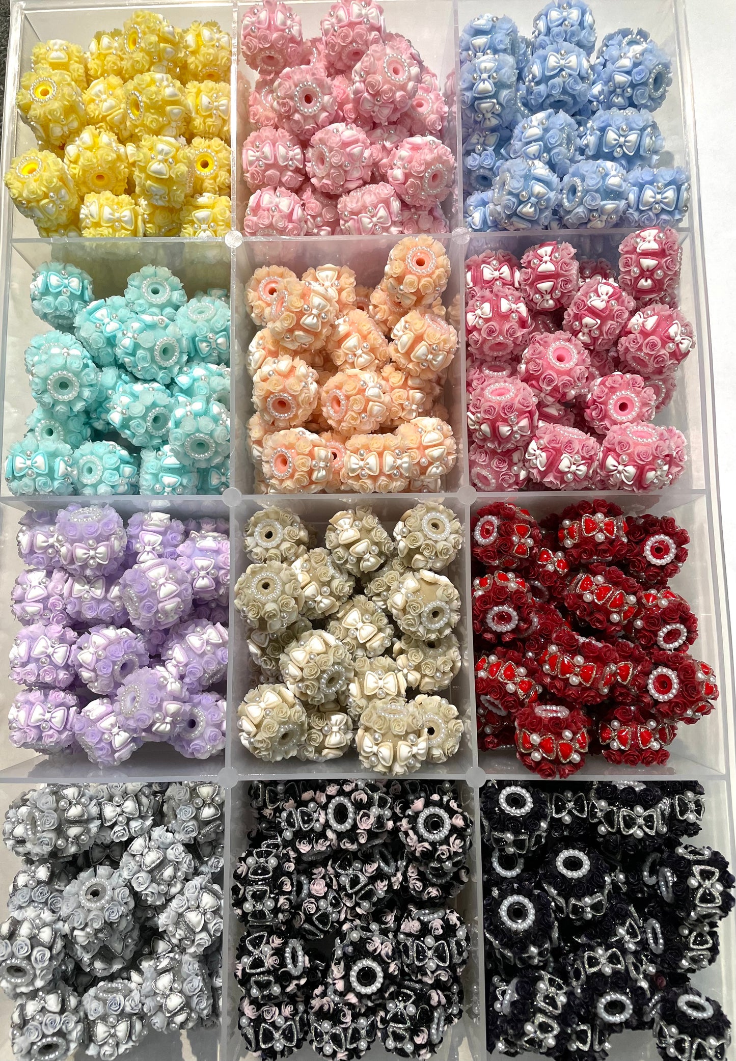 rose flower bead bow bead acrylic bead with bow flower random mix color
