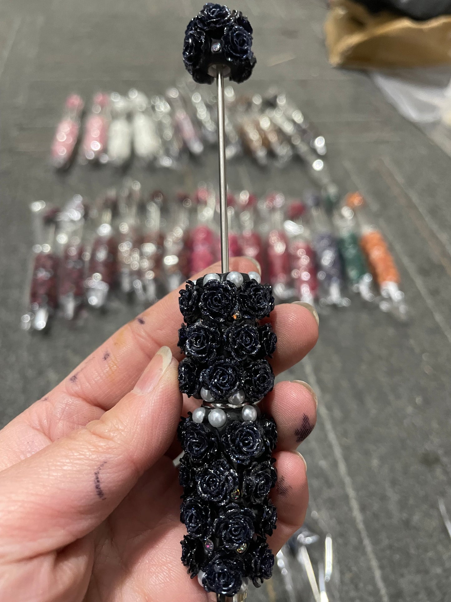 beaded beadable fancy rose flower pens colored ,random mix