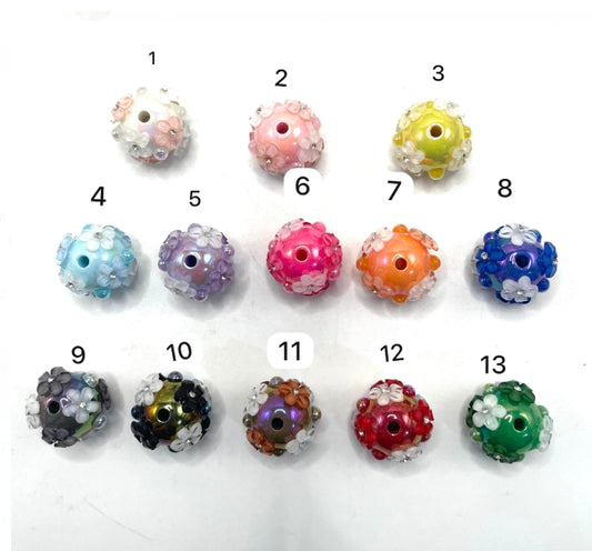 3D Flower Bead Solid acrylic bead And Colored Small Flowers With Pearl Rhinestones,16mm random mix