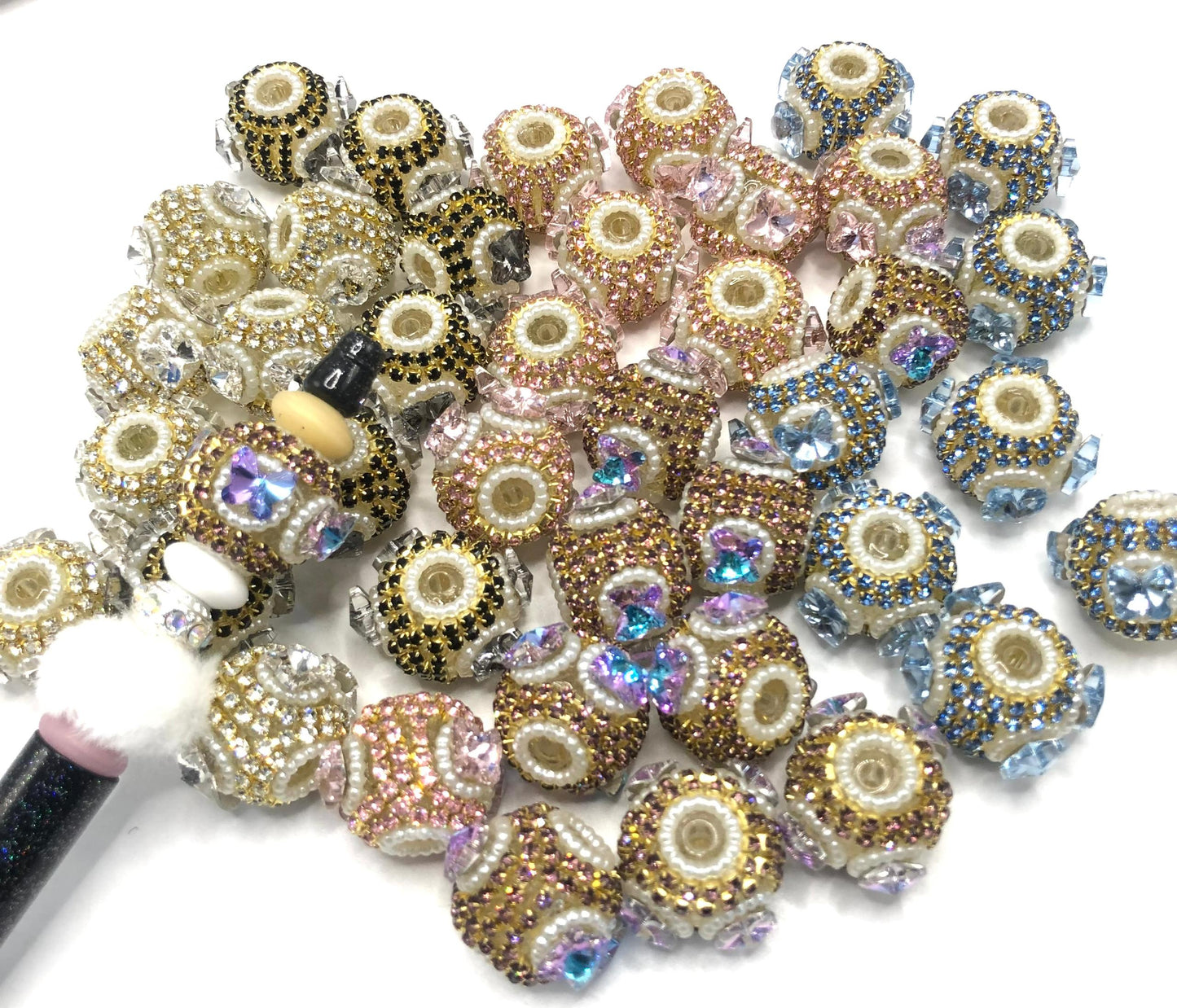 fancy bead craft with rhiestone chain and crstal butterfly and pearl ring ,random mix color