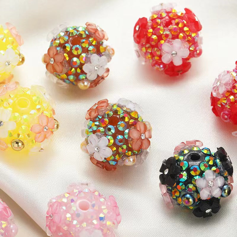 Fancy Beads Rhinestone Beads with Flower Acrylic Beads,Random Mix,20mm Fancy-459