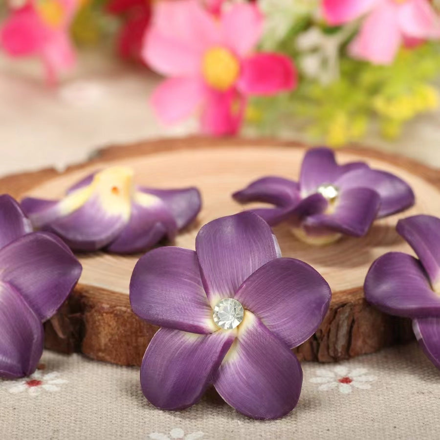 Soild Color Fancy Bead Polymer soft Clay Frangipani Flower with Rhinestones Beads Series,30mm