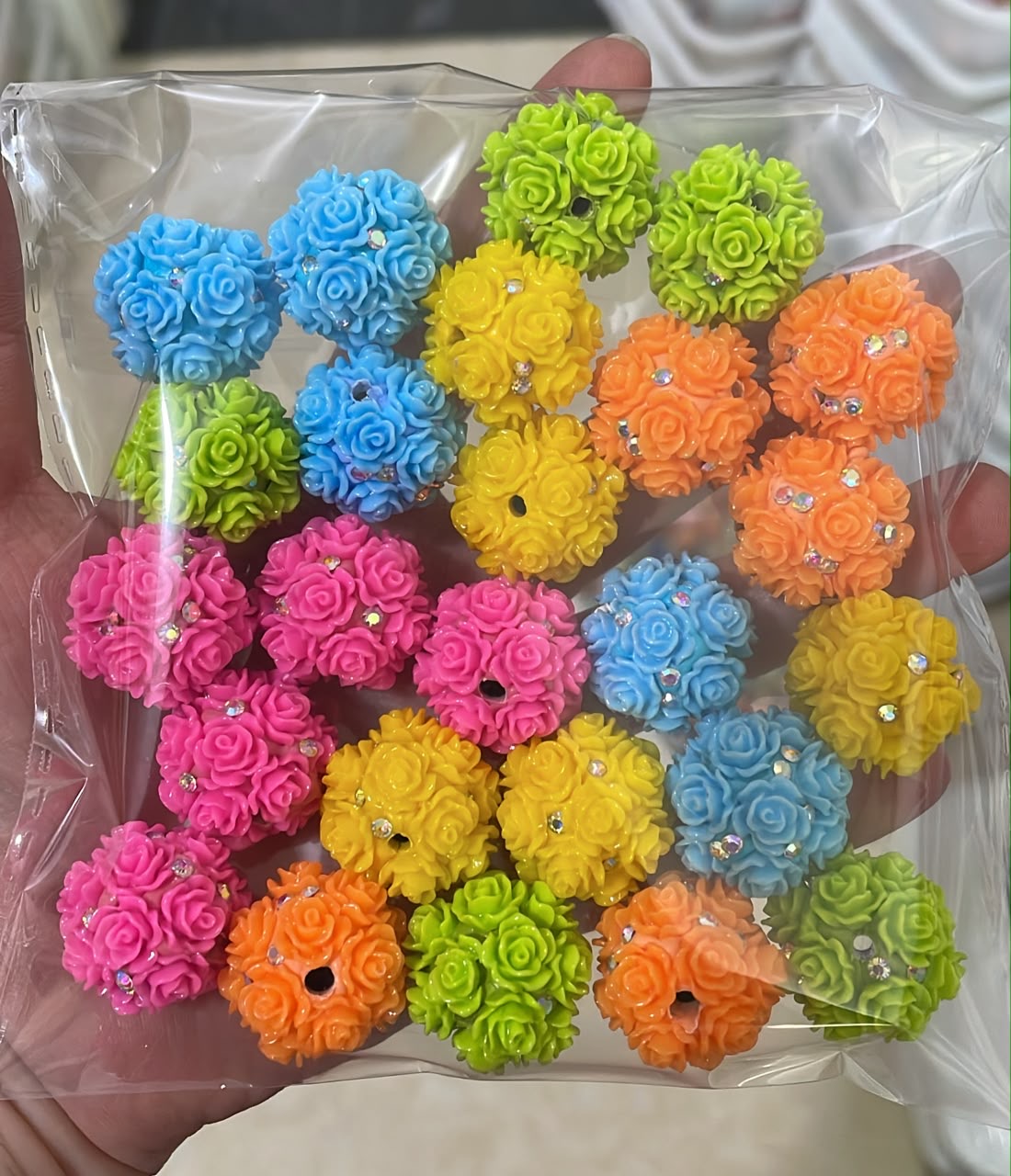 Flower bead Colorful flowers with rhinestones Clay flower beads 20mm Random Mix