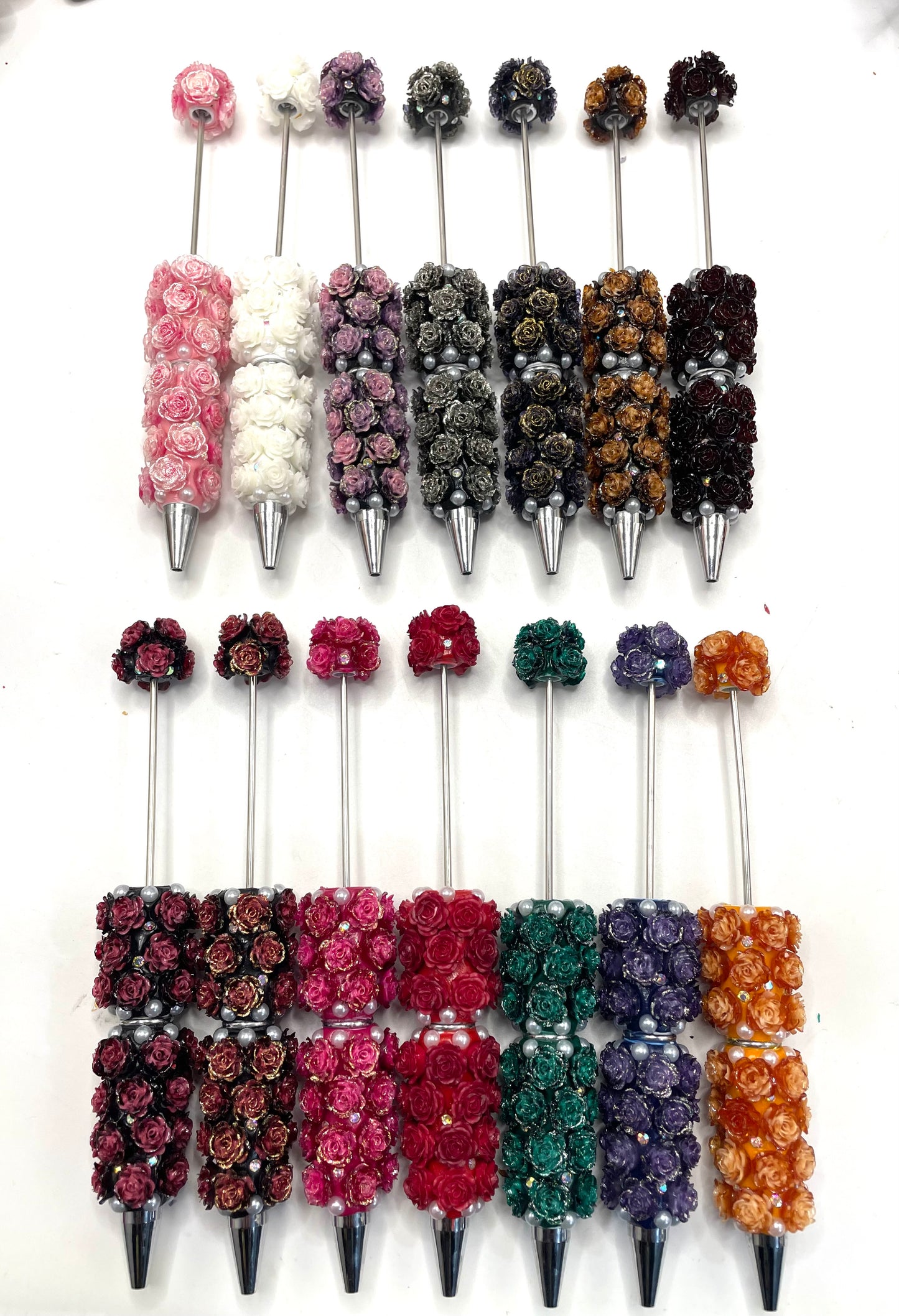beaded beadable fancy rose flower pens colored ,random mix