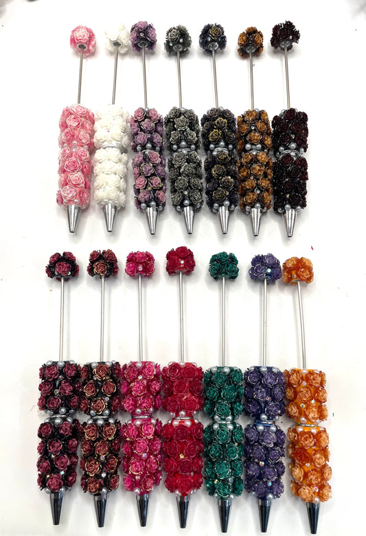 beaded beadable fancy rose flower pens colored ,random mix