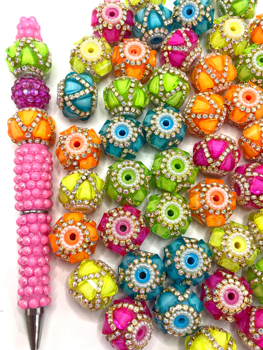 neon bead heart bead with pearl and silver chain fancy beads Golden Chain beads Random Mix