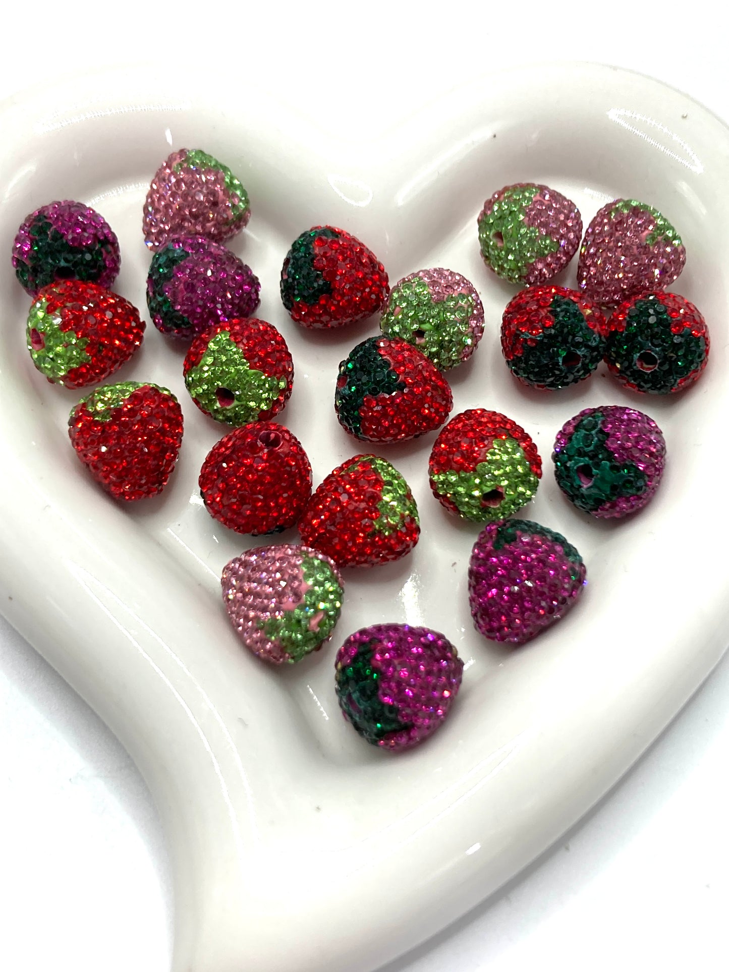 Strawberry Clay Beads  And  Rhinestones,Random Mix,16mm by 20mm