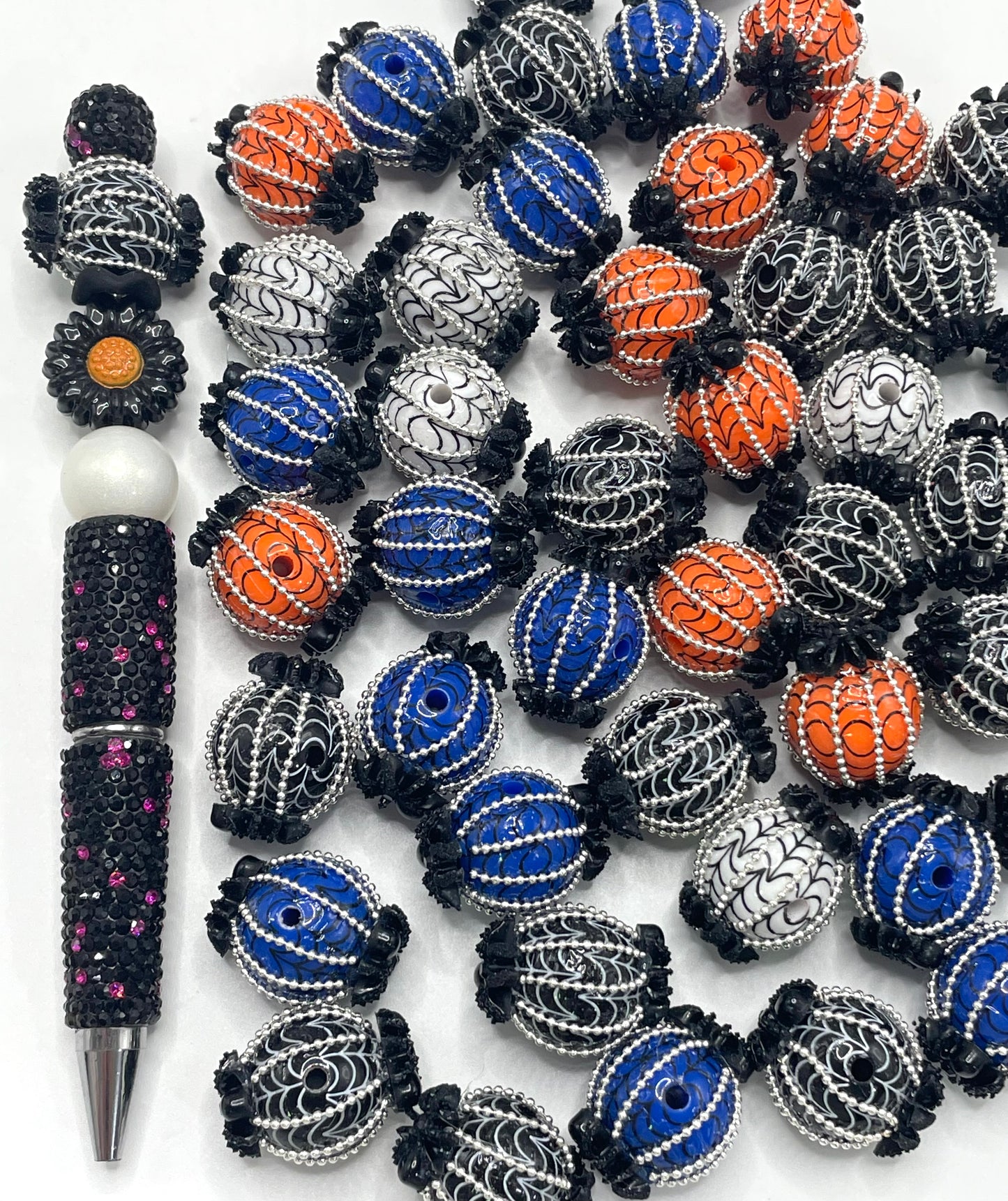 Halloween Series Spider Spider web Silver chain spider web Acrylic beads 18mm
