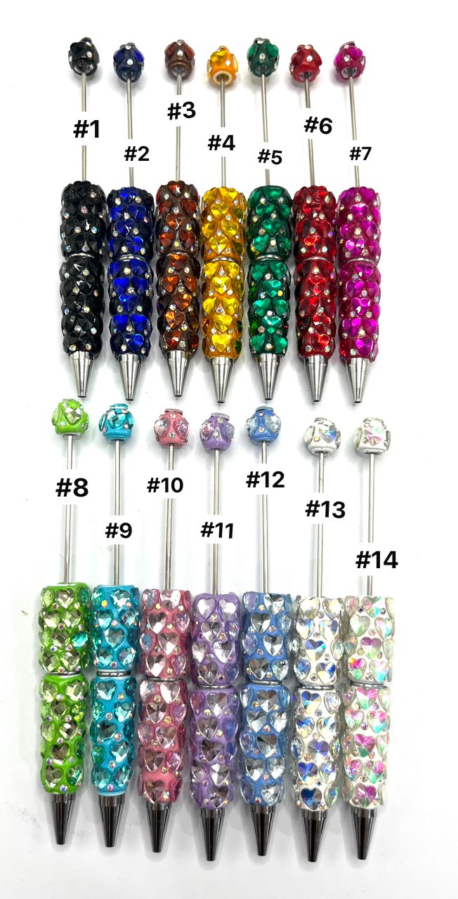 DIY PENS BEADED BEADABLE FANCY PENS WITH HEART SHAPE STONE ,COLORED
