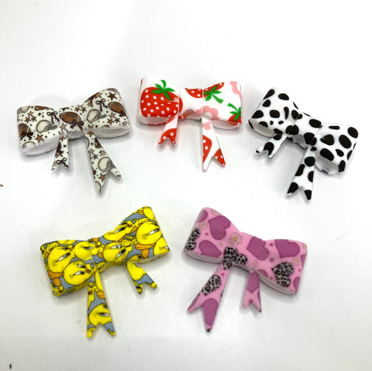 beaded beadable silicon bow beads big bow ,colored Pattern watermark bow Silicone bow 58mm Random Mix