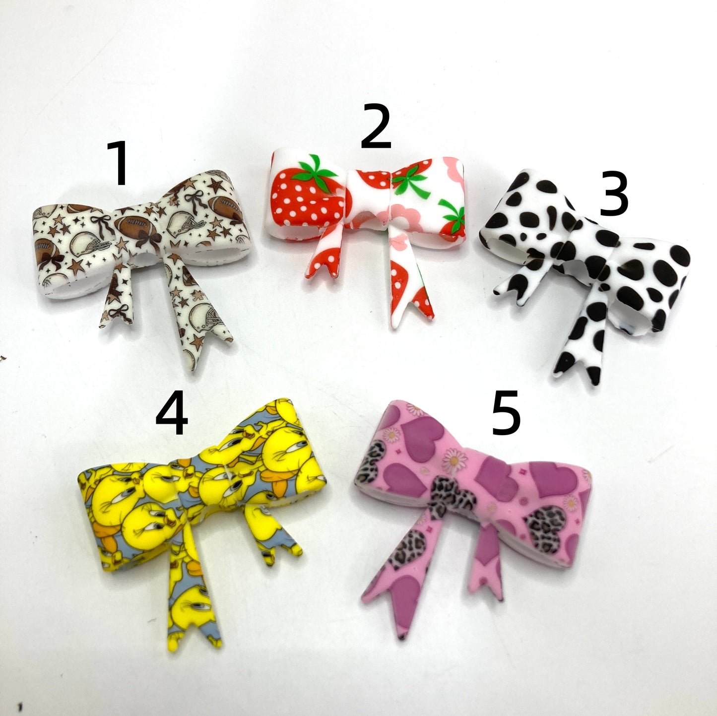 beaded beadable silicon bow beads big bow ,colored Pattern watermark bow Silicone bow 58mm Random Mix