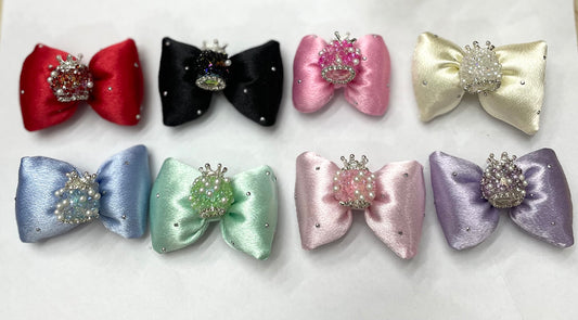 textile fabrica with crown bead fancy bead silk bow pillow fancy bead craft with crown organza silk finishing bow ,ornament with pearl and sugar stone, delicate handcraft ,randon mix color
