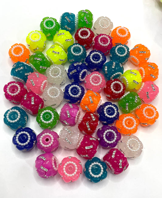 Diy Beaded beadable neon fancy beads with acrylic heart shaped and rhinestones chain ,colored