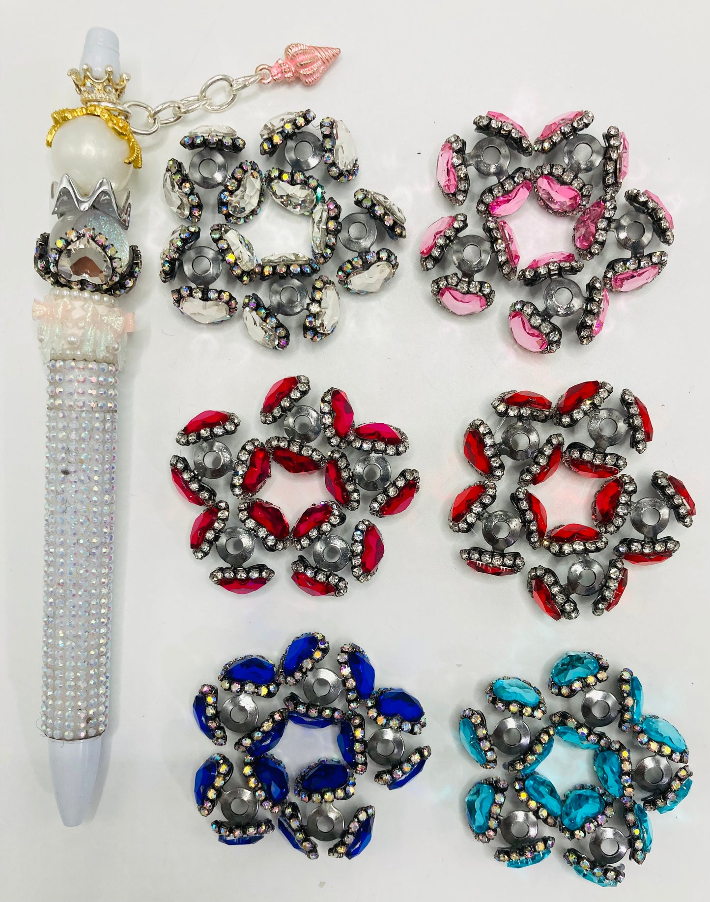 beaded beadable fancy bead cap spacer colored crystal rhinestone metallic bead cap Gun in black color random mix