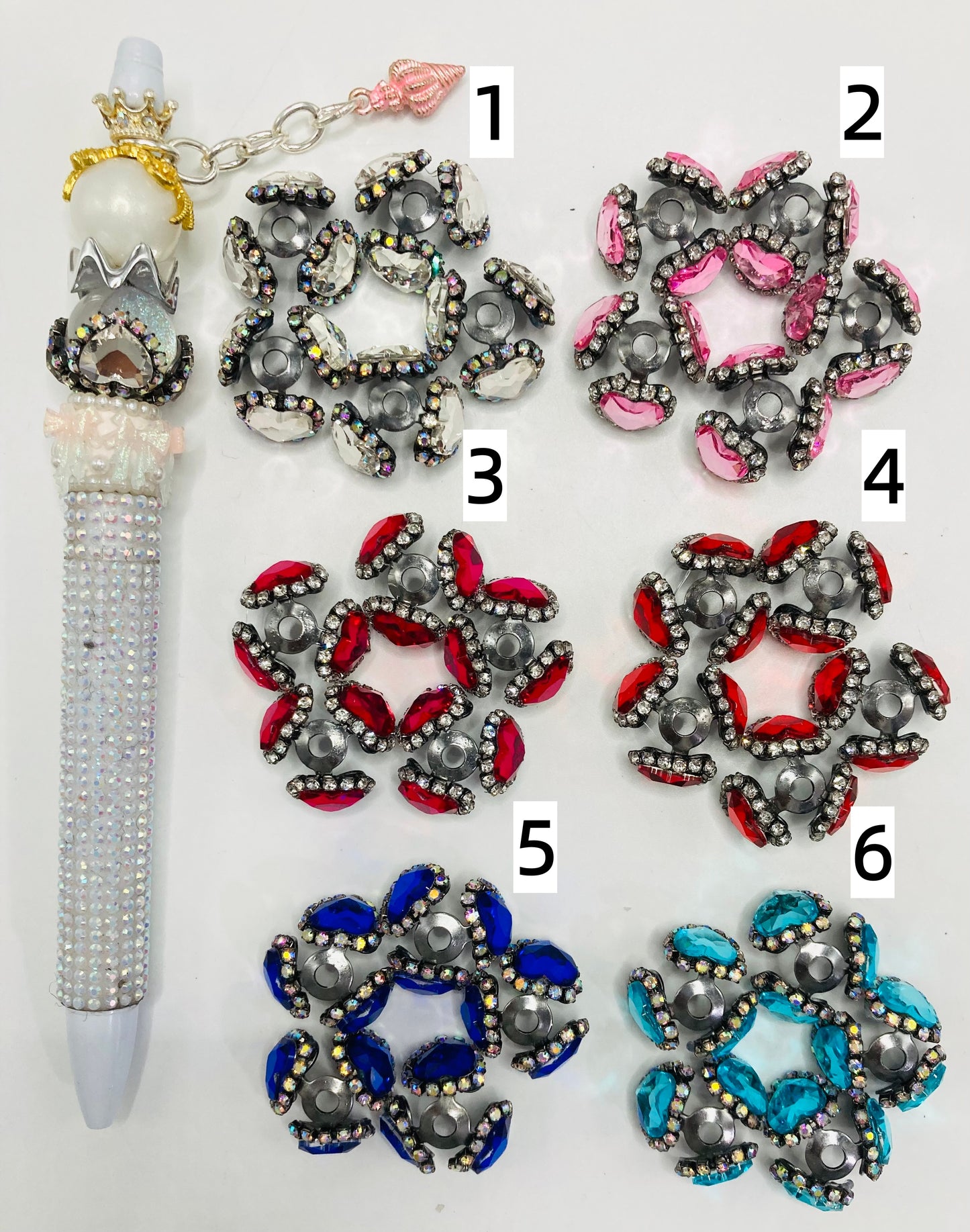 beaded beadable fancy bead cap spacer colored crystal rhinestone metallic bead cap Gun in black color random mix