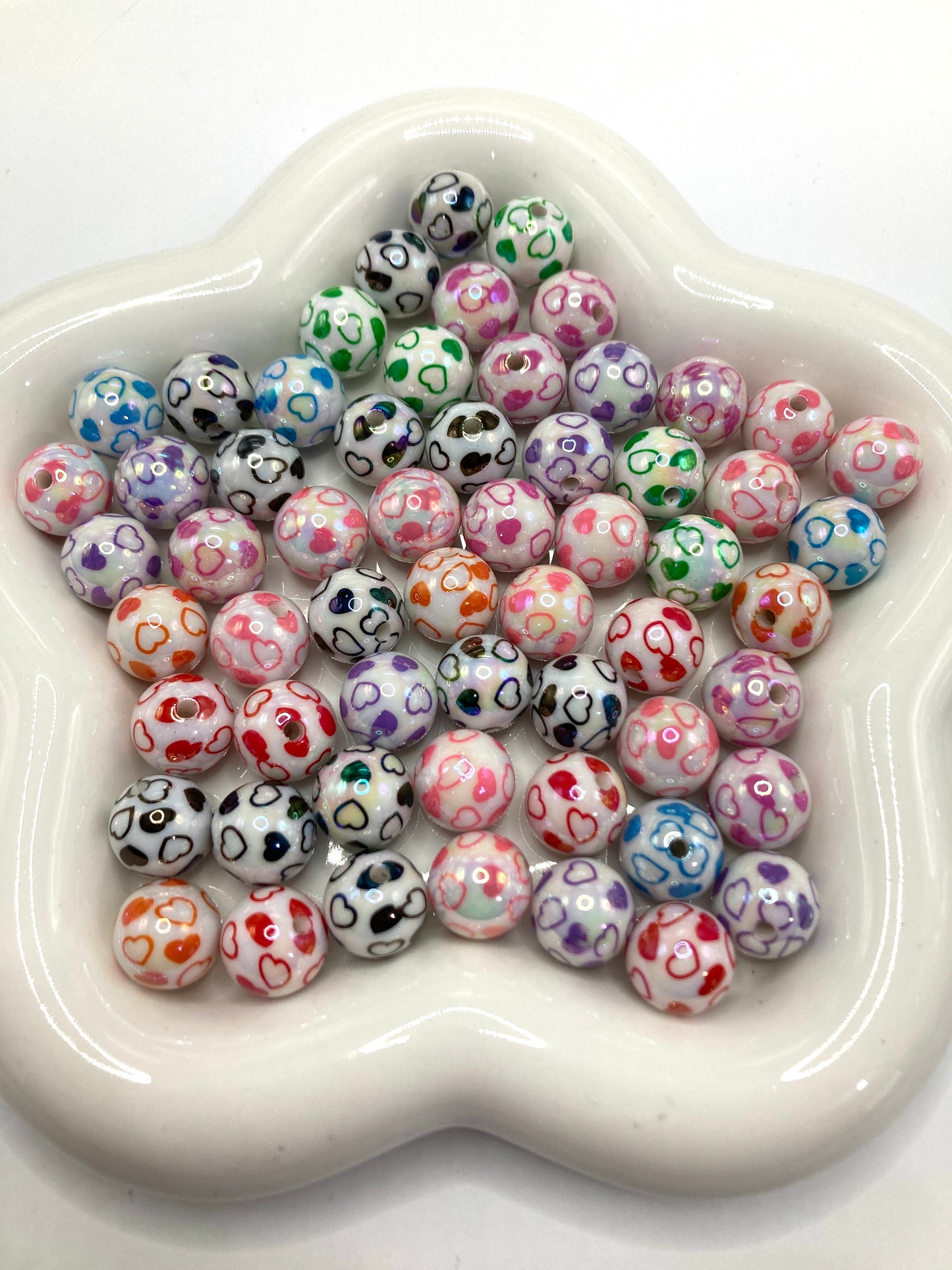 Acrylic heart beads Heart print Multicolored heart 16mm