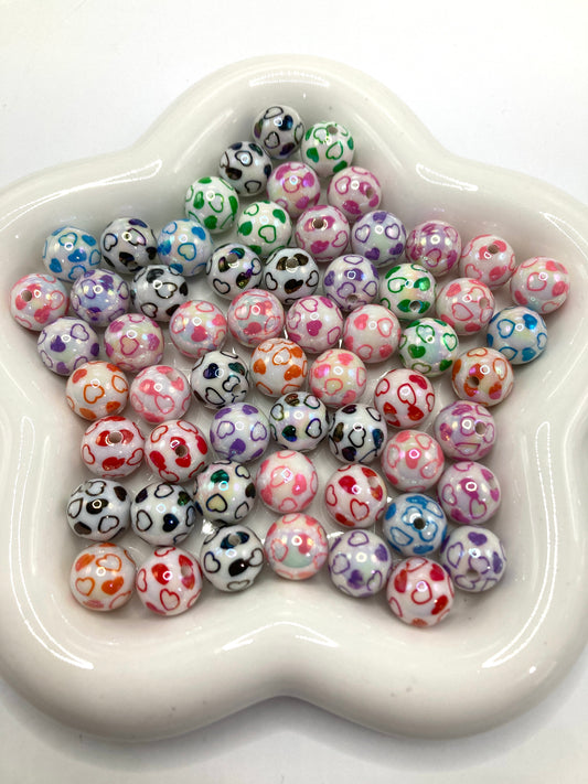 Acrylic heart beads Heart print Multicolored heart 16mm
