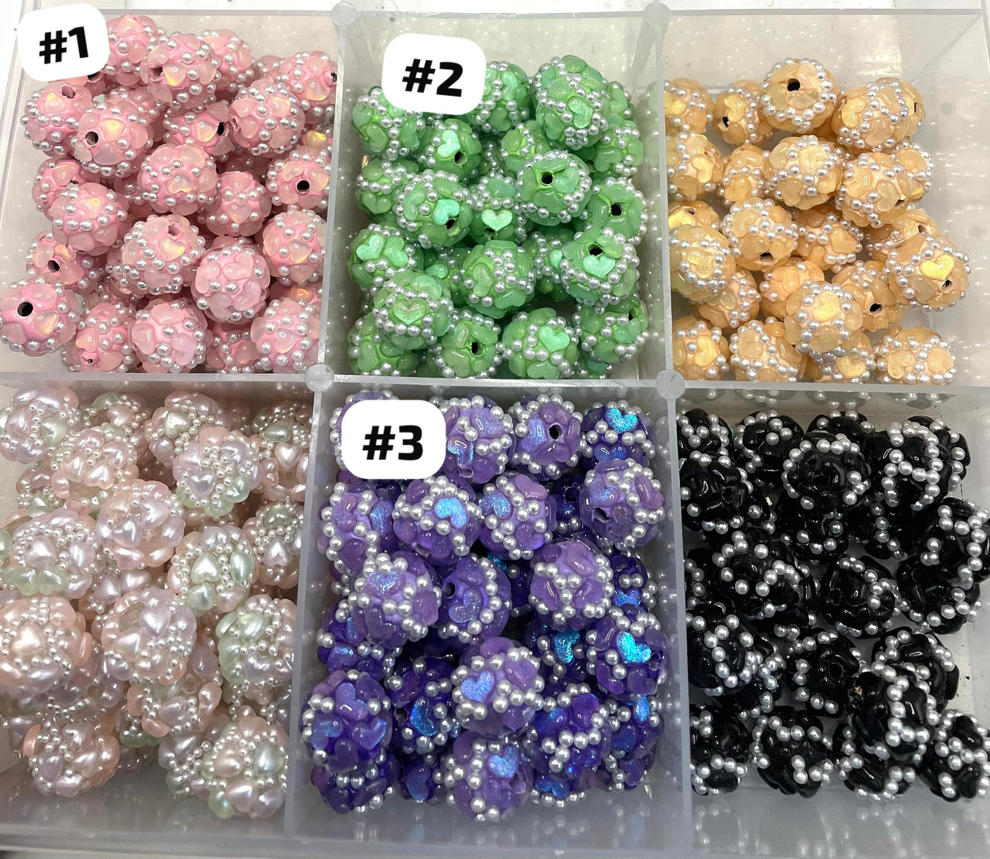 diy clay heart bead ornaments with pearl ,random mix color 16mm