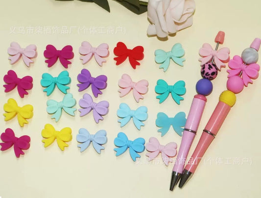 diy beaded beadable silicone focal beads bow silicone bow ,two style ,colored ,random mix