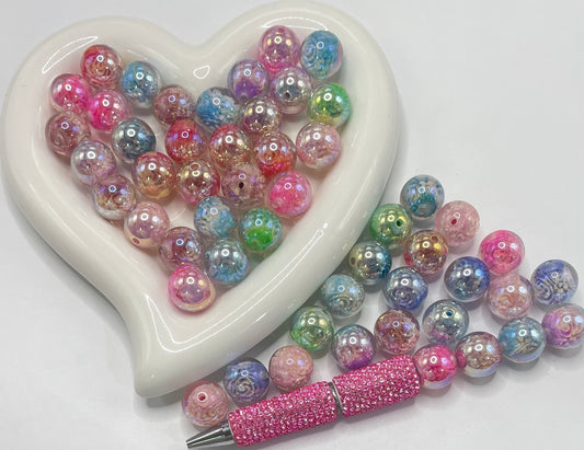 Rose inlaid acrylic round beads for bracelet necklace 16mm