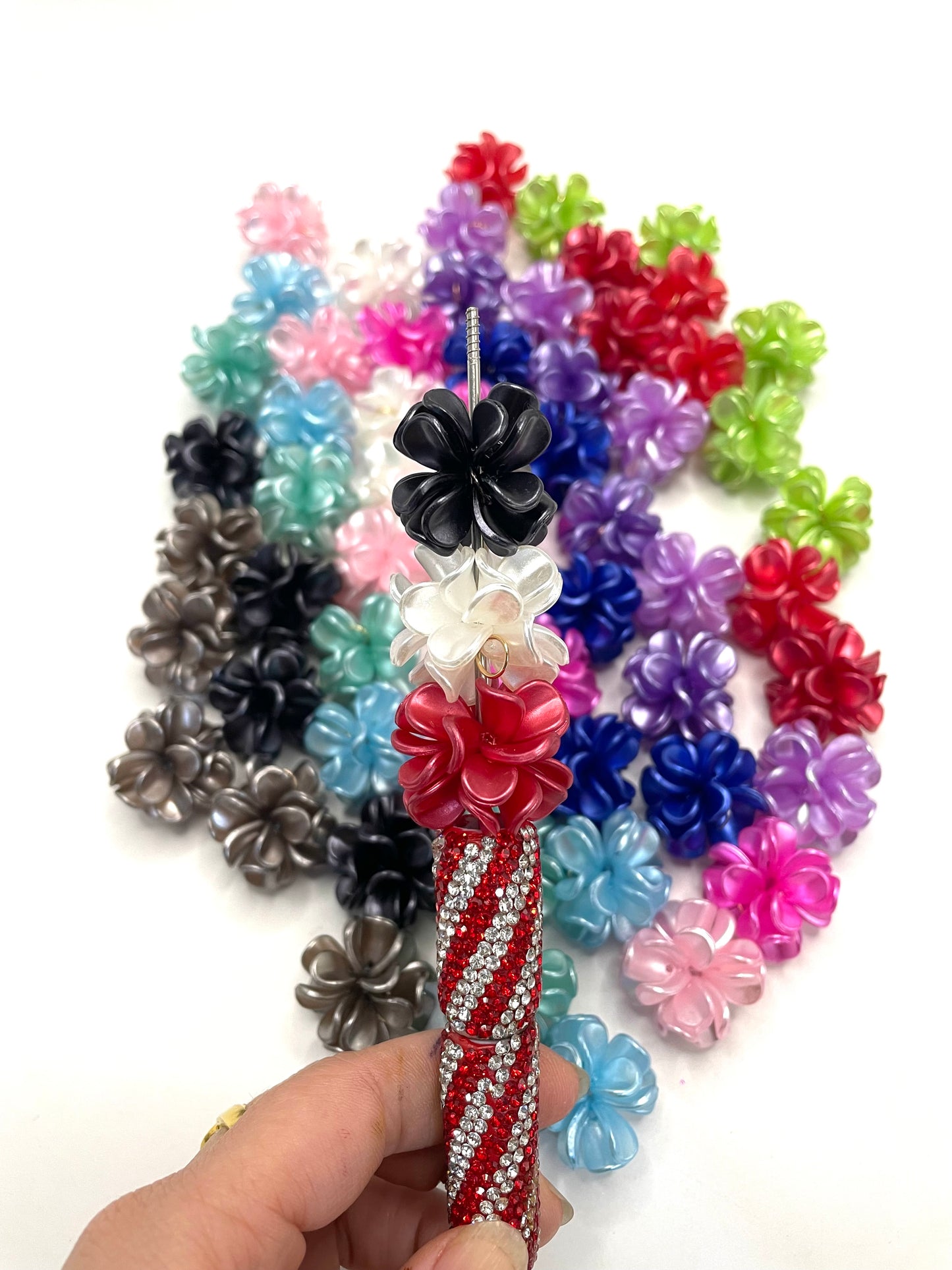 More colors Three-dimensional flower UV Resin bead with hook loop attach to charm ,Random Mix 25mm