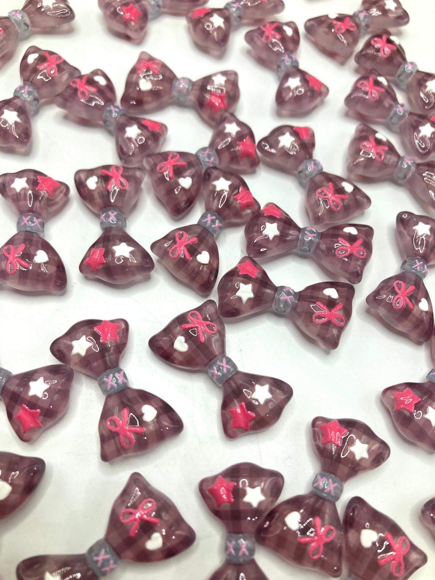 bow Acrylic beads Checkered pattern Stars Heart Acrylic translucent bow tie 26mm