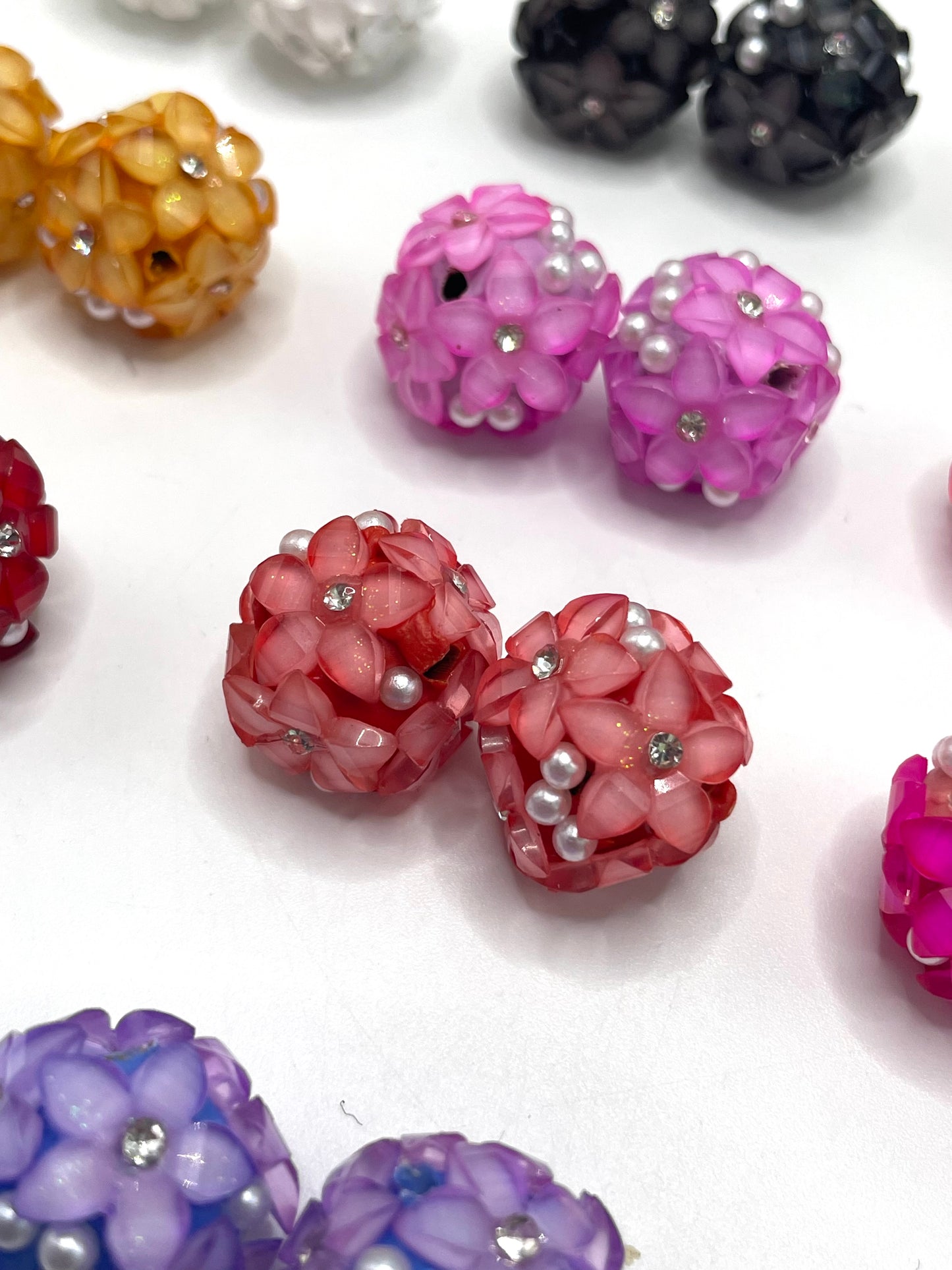 Flower beads Clay beads Clay flower beads Rhinestone 17mm Random Mix