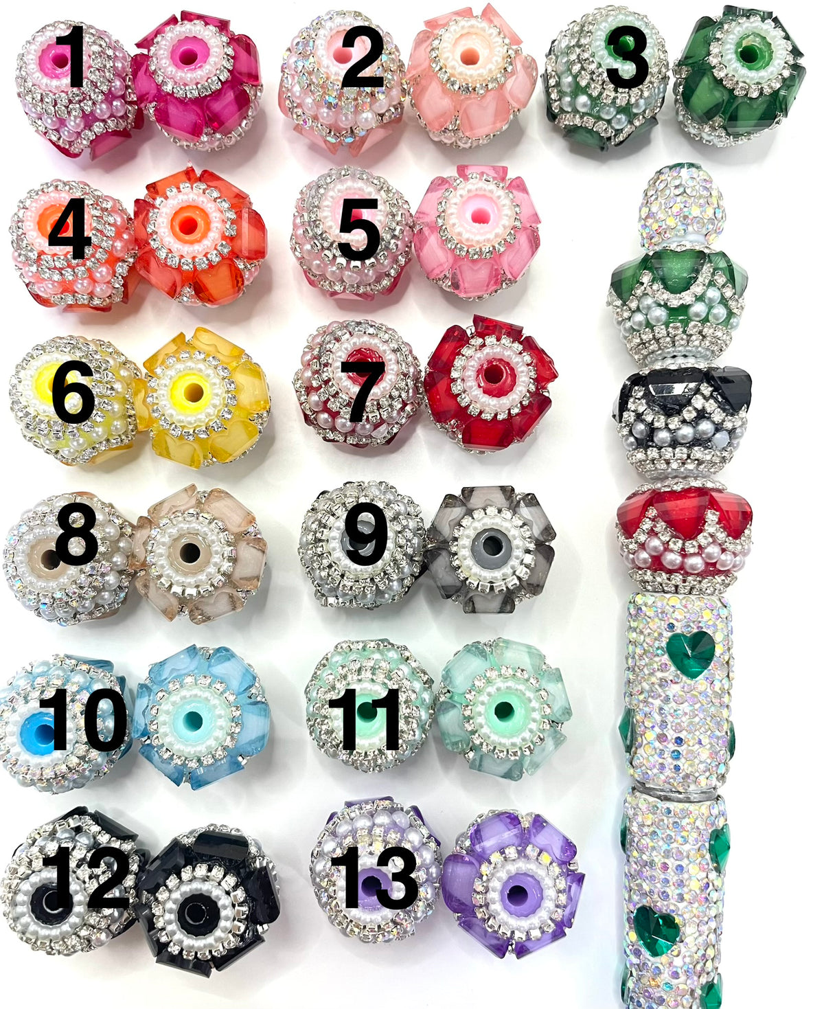 Beaded beadable fancy lantern heart beads ornaments with rhinestone silver color or gold color chain and pearl ,random mix